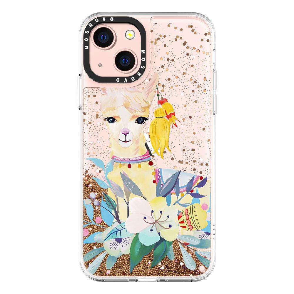 Llama Floral Glitter Phone Case - iPhone 13 Case