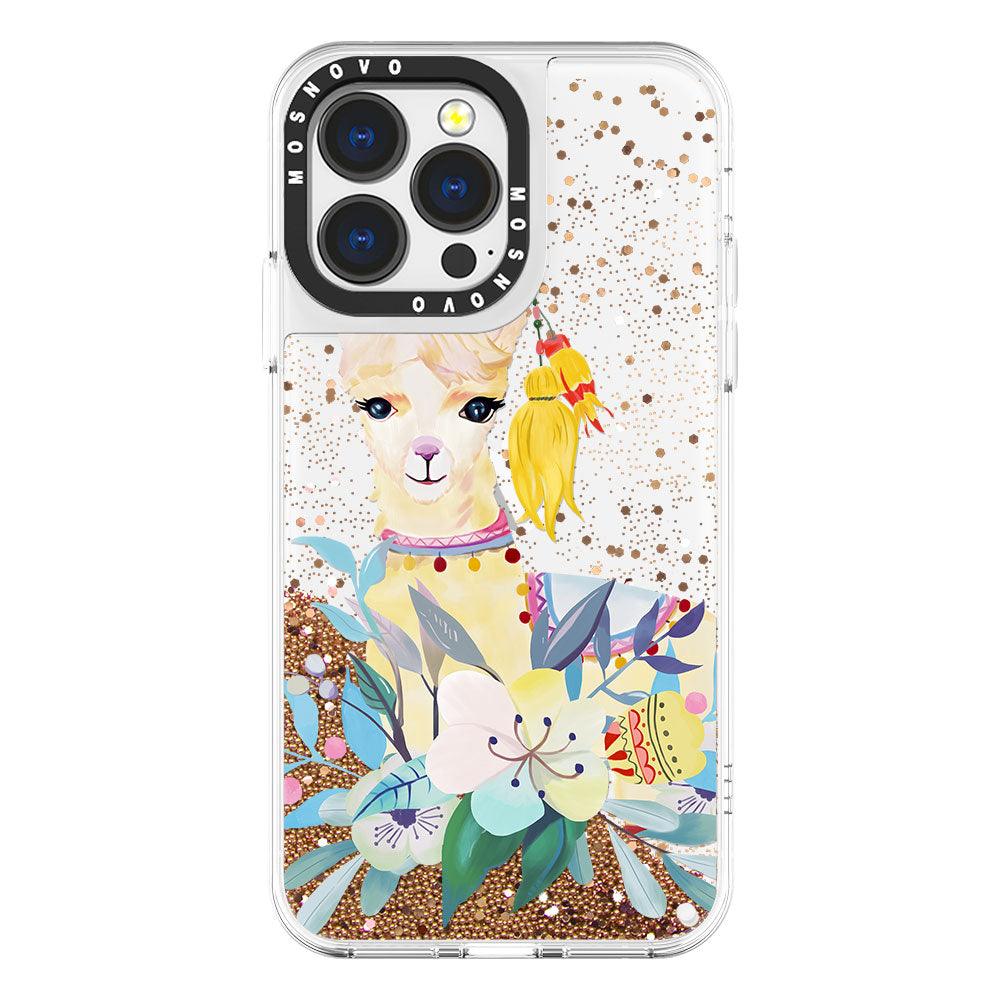 Llama Floral Glitter Phone Case - iPhone 13 Pro Case