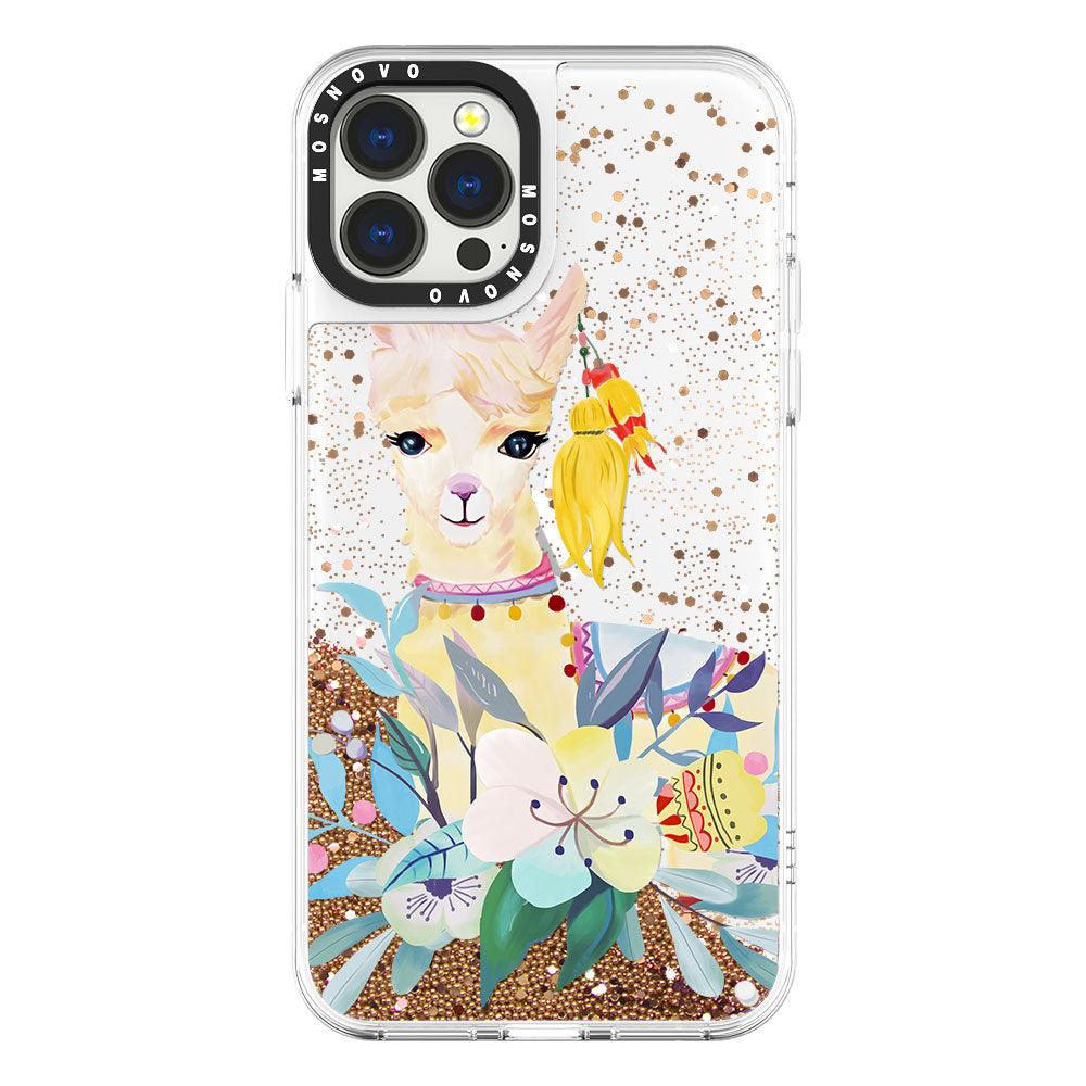 Llama Floral Glitter Phone Case - iPhone 13 Pro Max Case