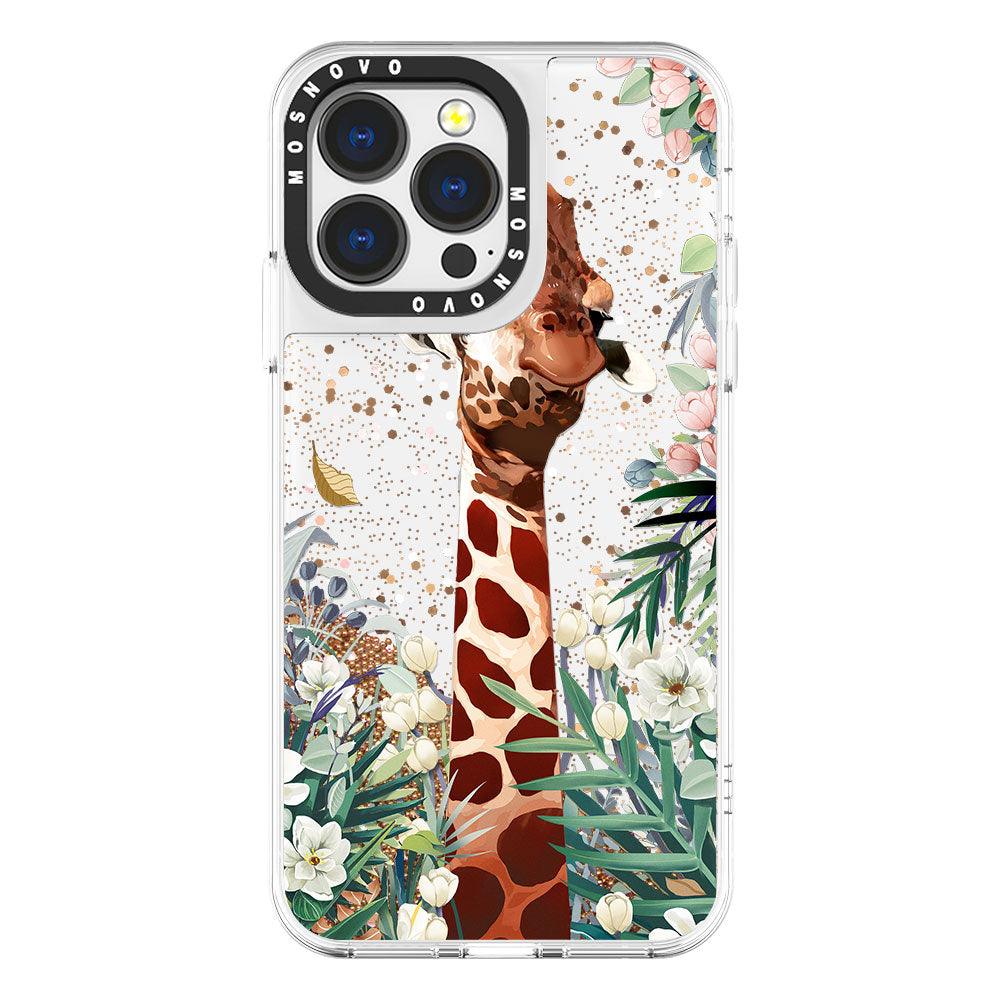 Giraffe In The Garden Glitter Phone Case - iPhone 13 Pro Case