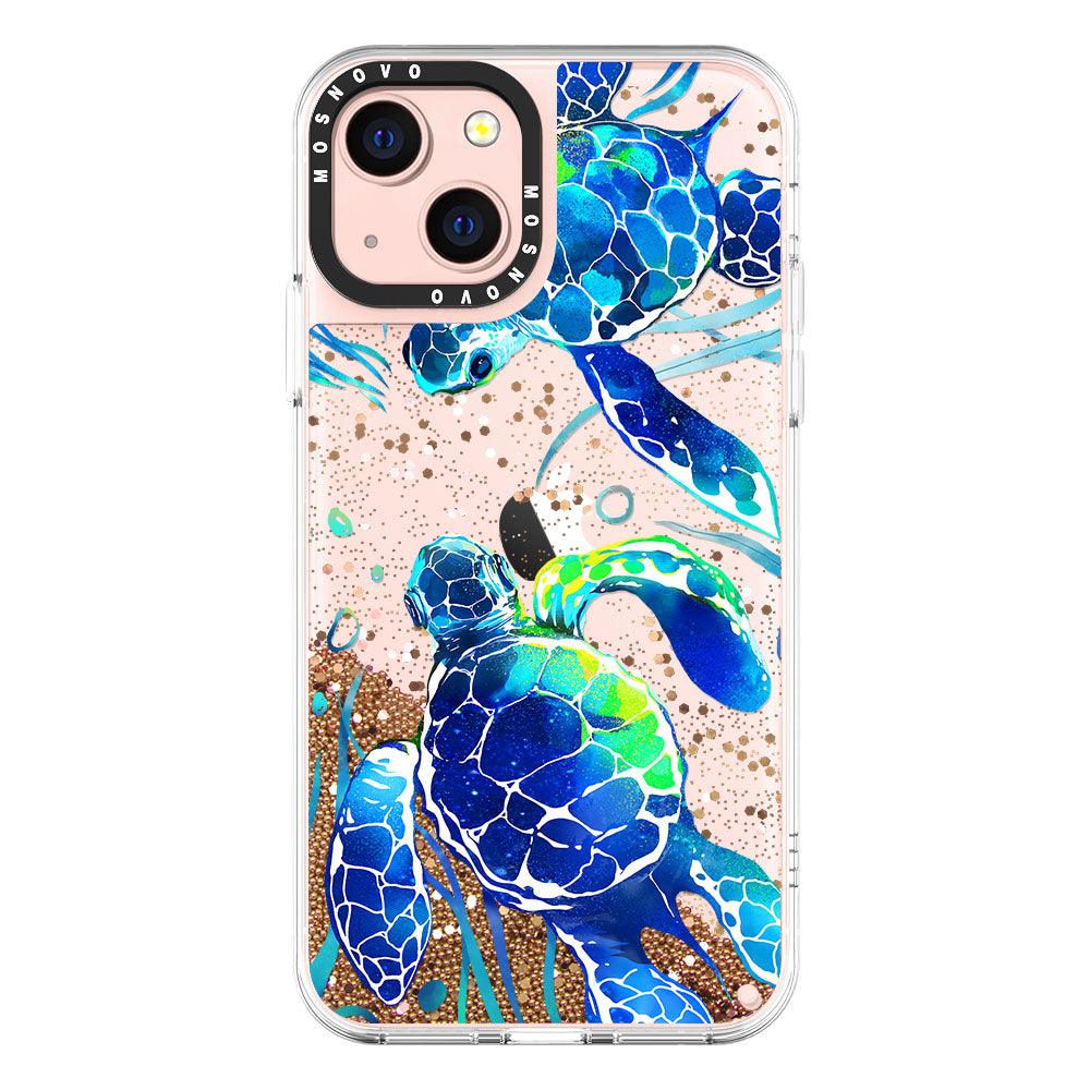 Blue Sea Turtle Glitter Phone Case - iPhone 13 Case