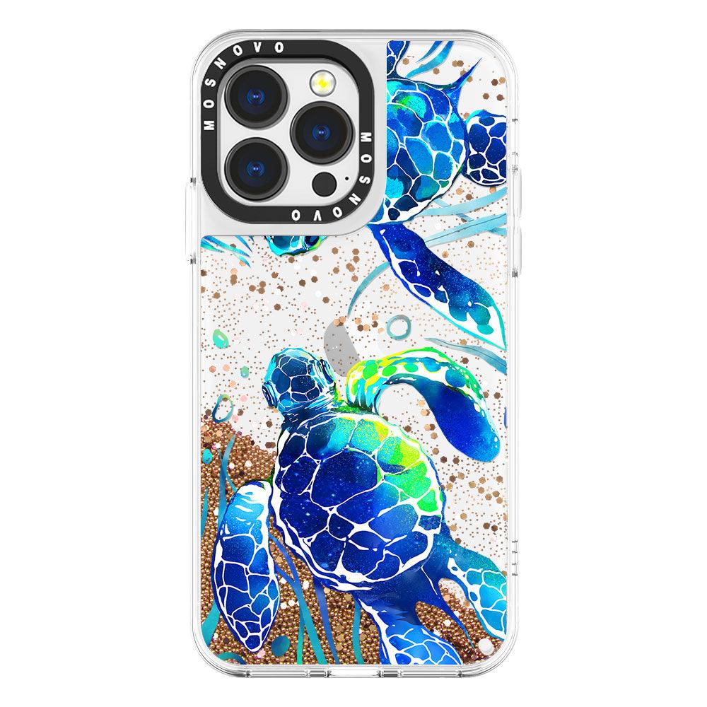 Blue Sea Turtle Glitter Phone Case - iPhone 13 Pro Case