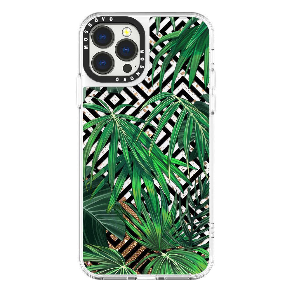 Areca Palm Pattern Glitter Phone Case - iPhone 13 Pro Max Case