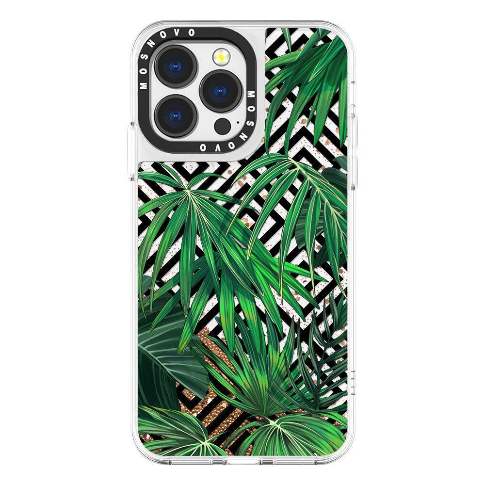 Areca Palm Pattern Glitter Phone Case - iPhone 13 Pro Case