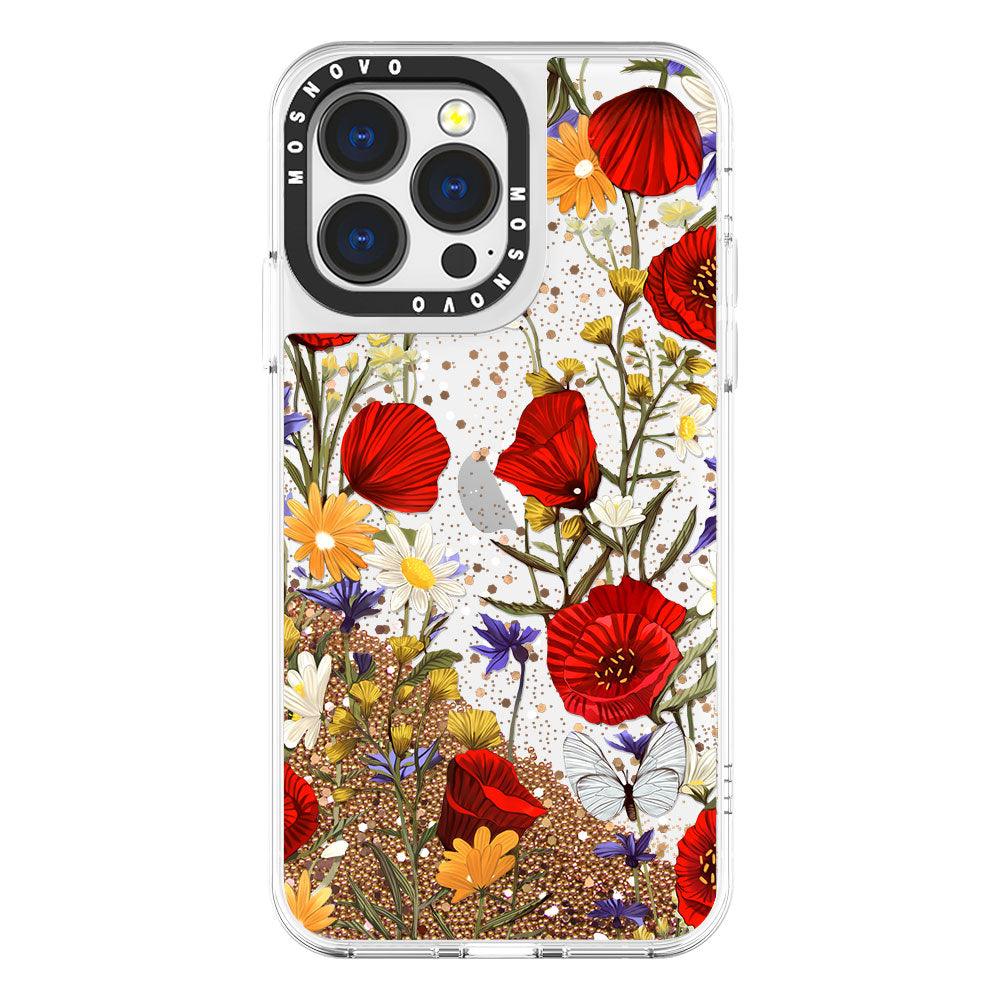 Poppy Floral Glitter Phone Case - iPhone 13 Pro Case