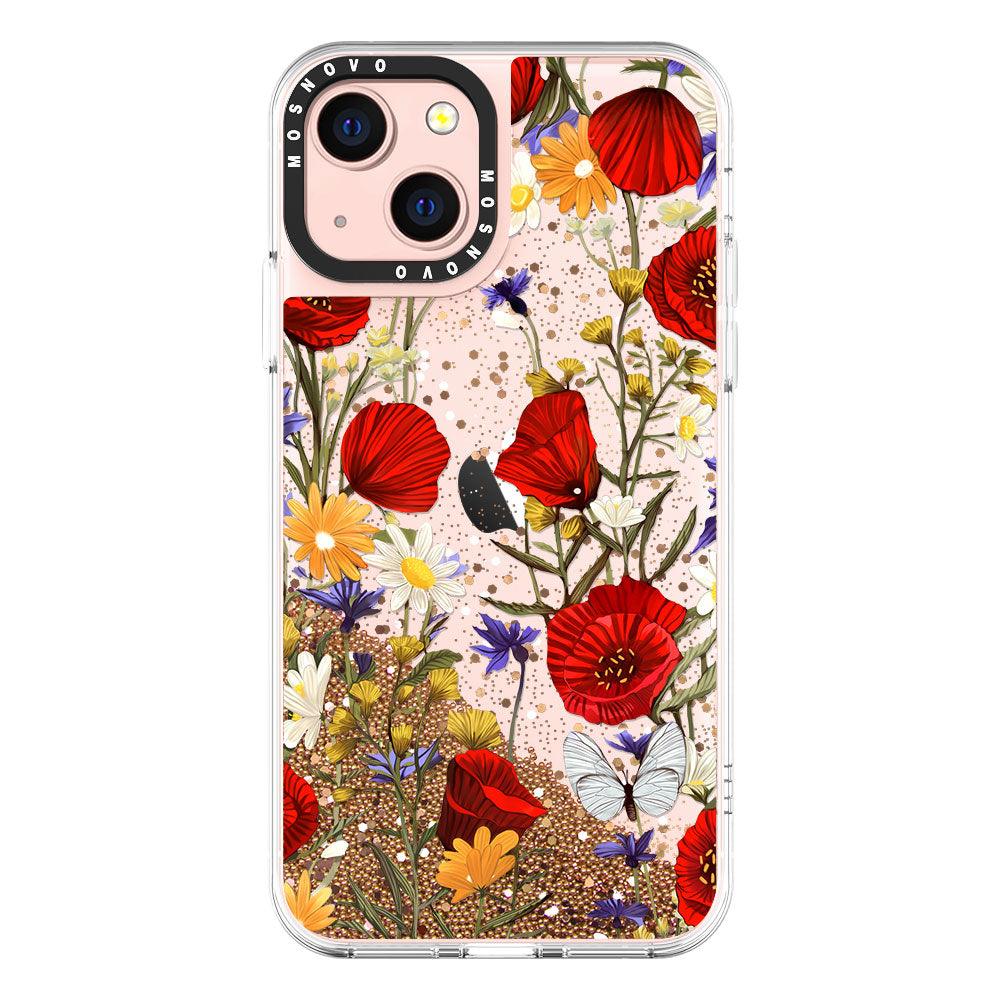 Poppy Floral Glitter Phone Case - iPhone 13 Case