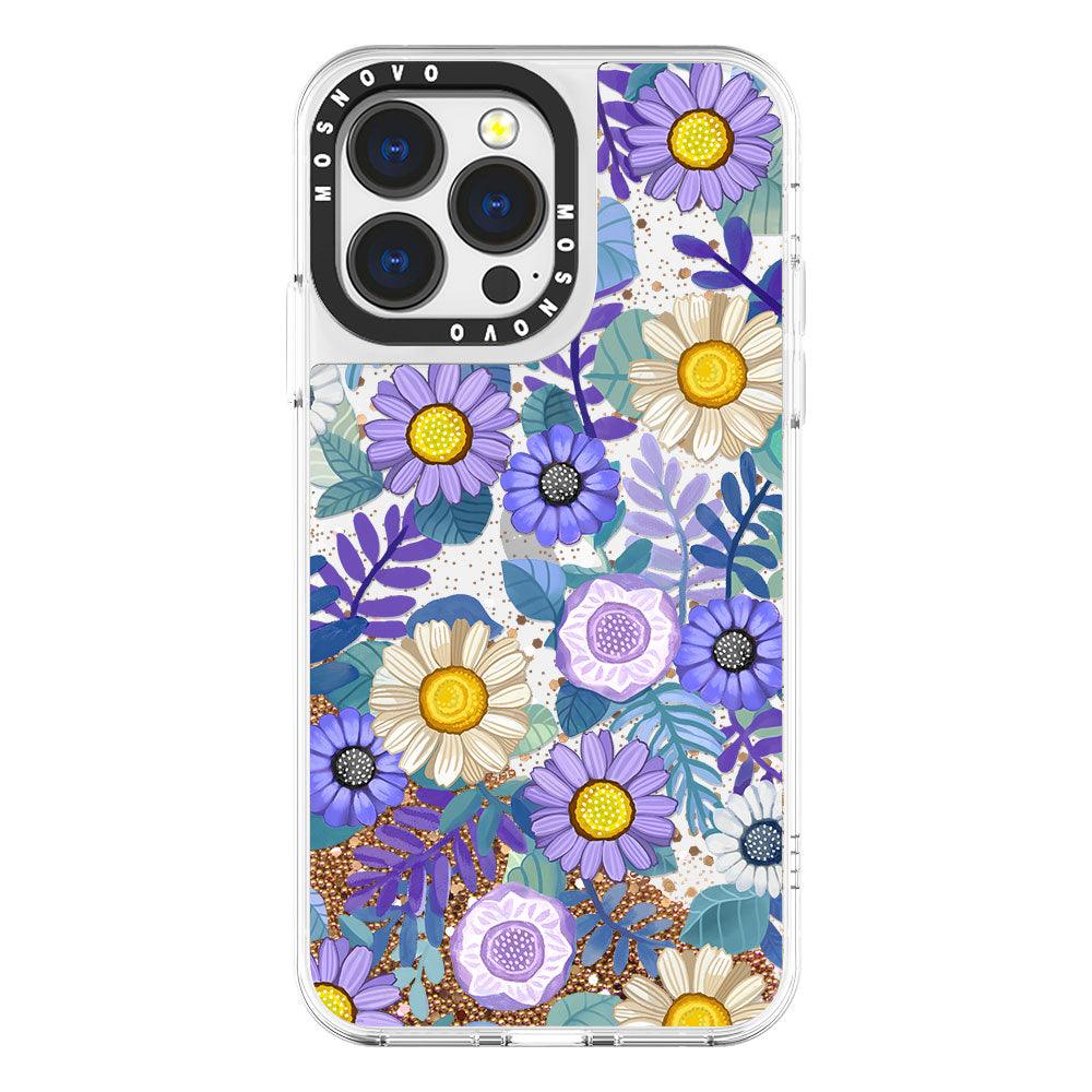 Purple Floral Glitter Phone Case - iPhone 13 Pro Case