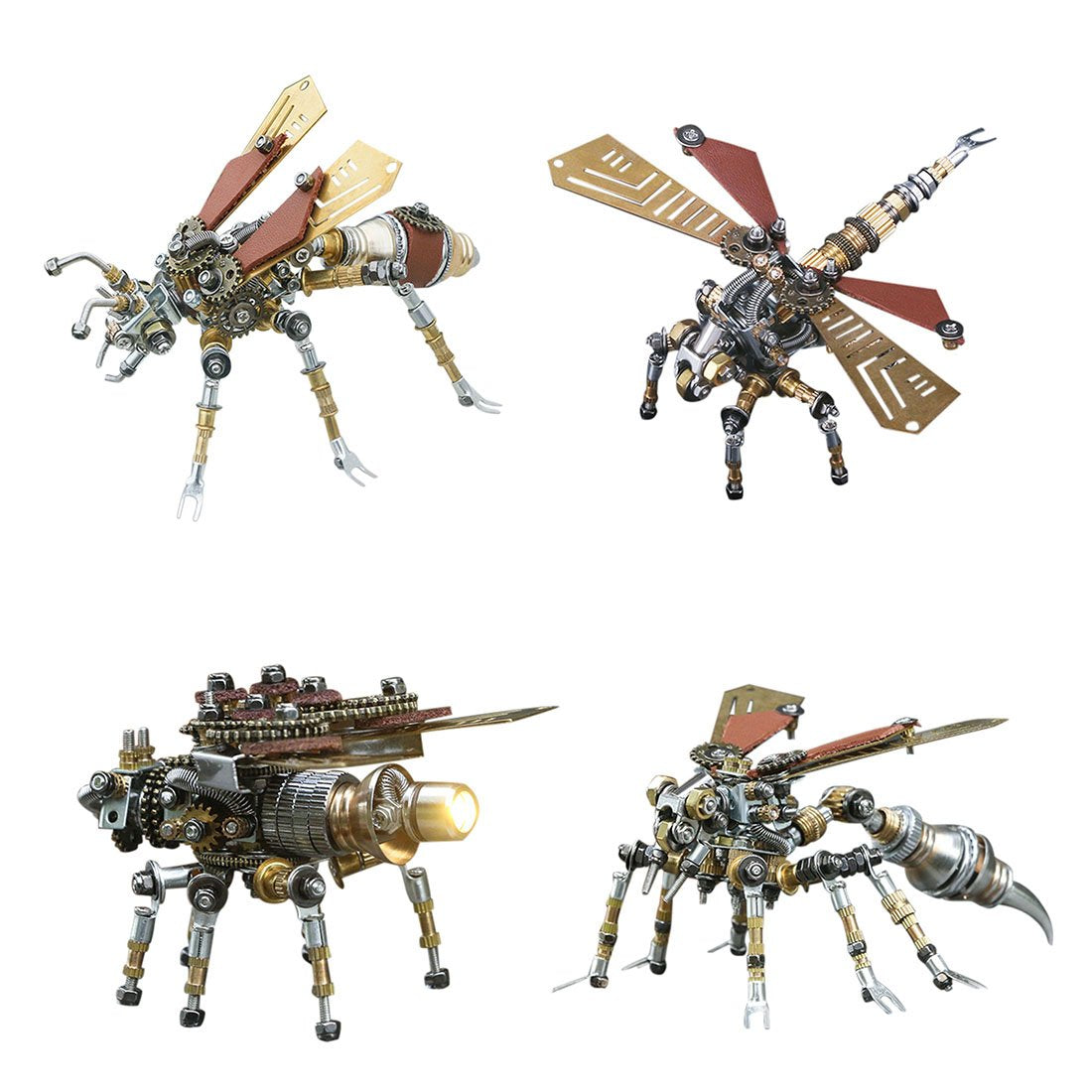 4pcs 3D DIY Metal Mechanical Dragonfly Firefly Wasp Termite Insects Assembly Model Set