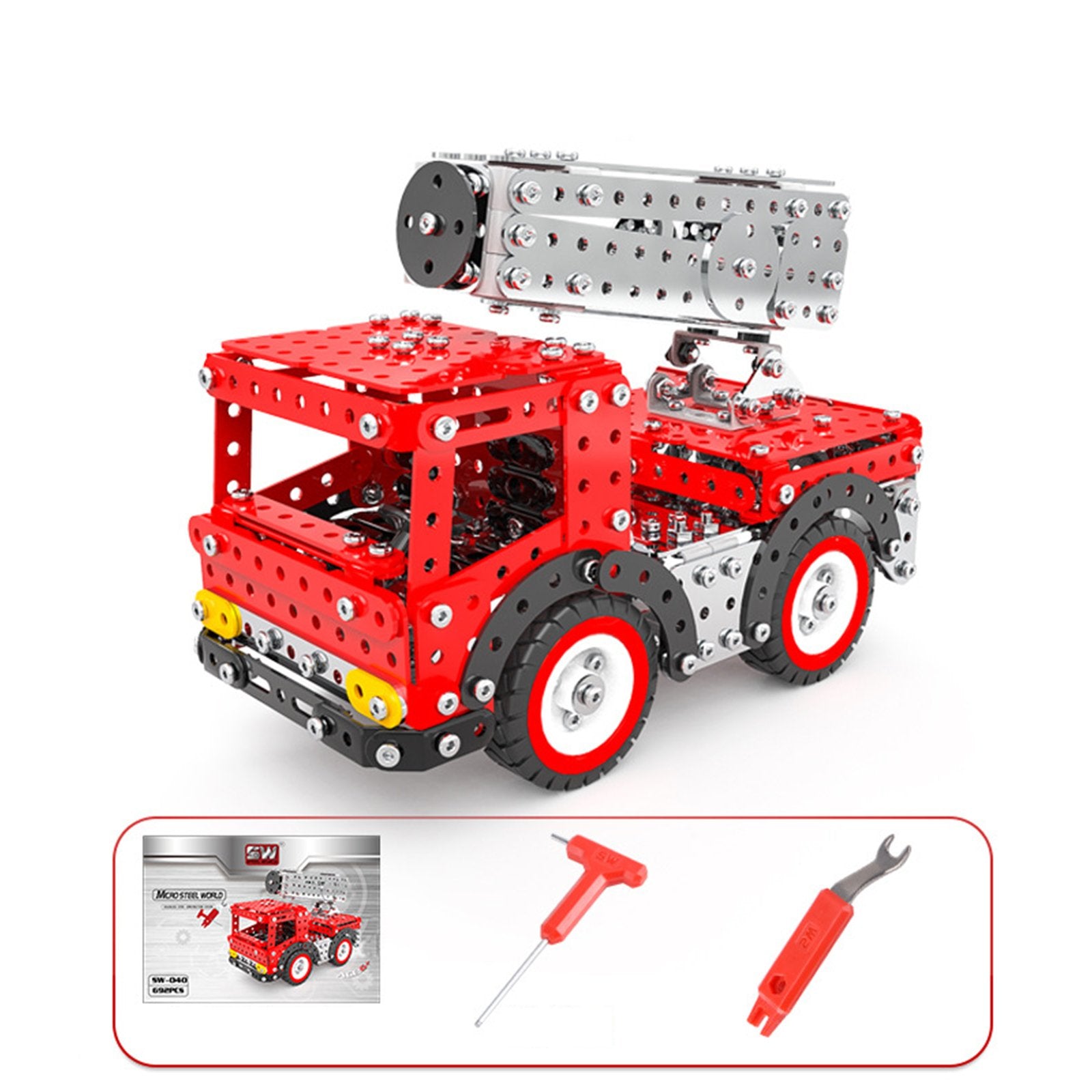 612Pcs 3D Metal Fire Truck with Extending Ladder Assembly Puzzle Toy