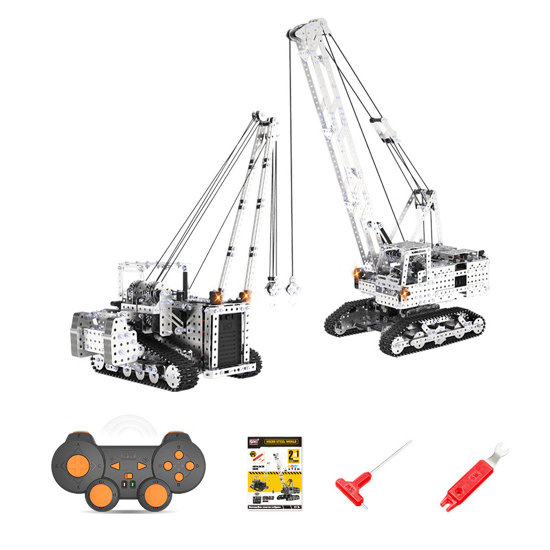 2400+Pcs 2 In 1 DIY 3D Metal RC Engineering Crane Model Kits Assembly Puzzle Toys