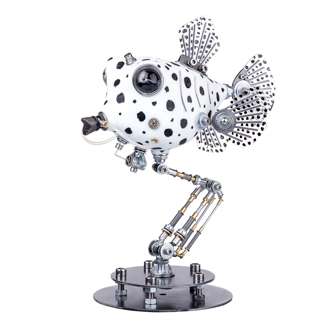 Metal Black & White Cowfish Model Kits 3D Handmade Assembled Steampunk Crafts for Home Decor