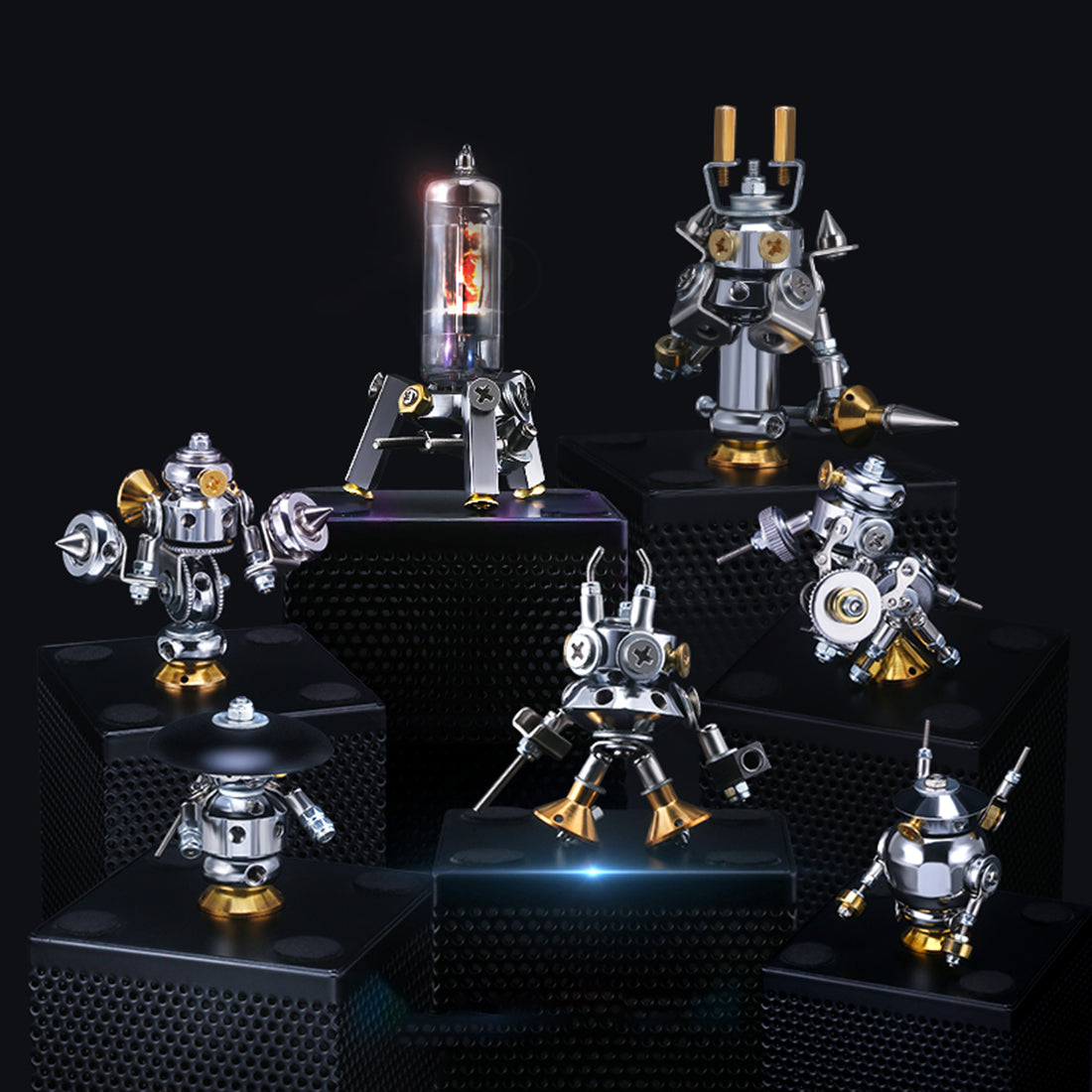 7Pcs DIY Earth Defending Special Forces Mini Mecha Assembly Metal Model Kit Blind Box