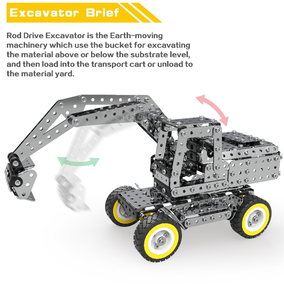 642Pcs Stainless Steel Connecting Rod Manually Operated Excavator DIY Assembly Building Block Educational Toys Kit - English Version SW-031