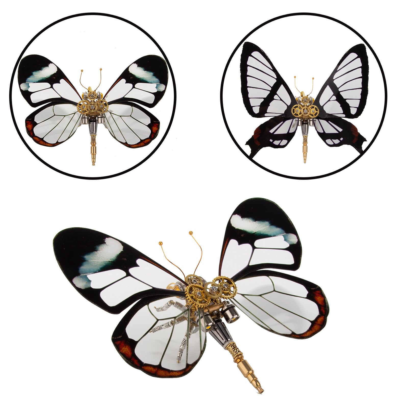 200PCS+ Steampunk Metal Assembly Luminous Transparent Butterfly Series Chorinea Sylphina & Glasswing Butterfly