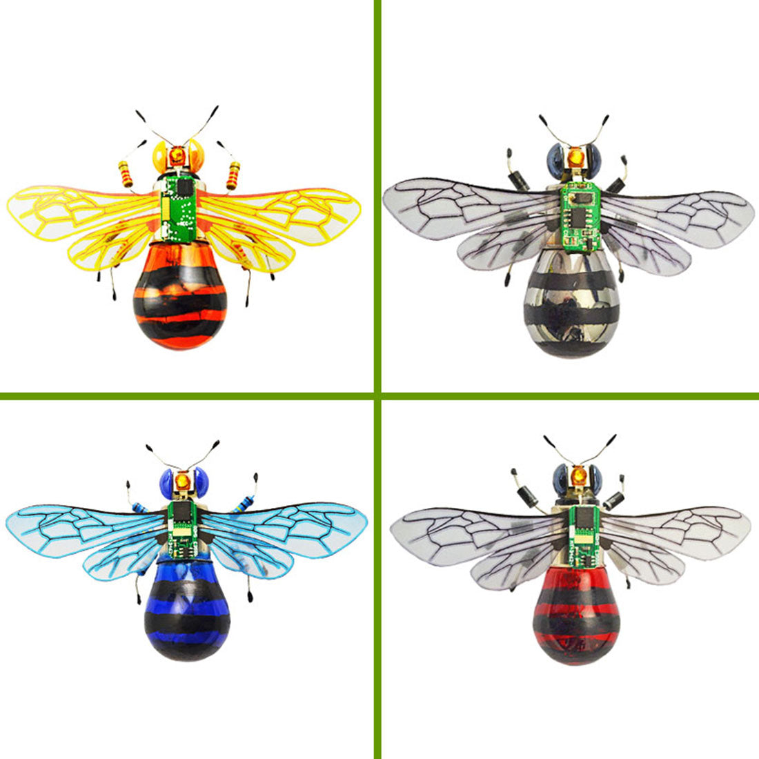 DIY Insect Model Handmade Worker Bee Home Decor Gift Toys 4 Pcs with Light