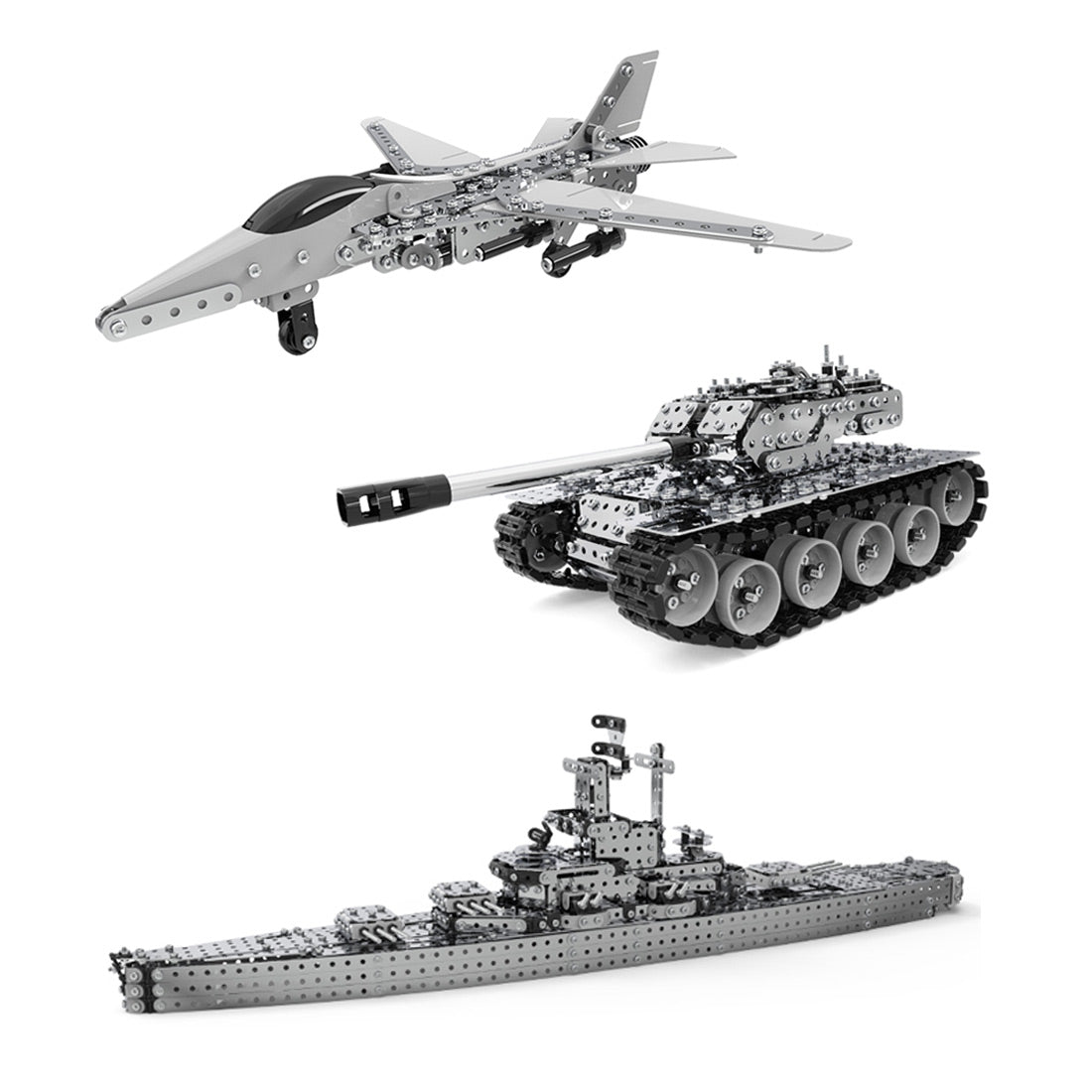 DIY Metal Assembly Military Battleship Fighter Aircraft Tank Set