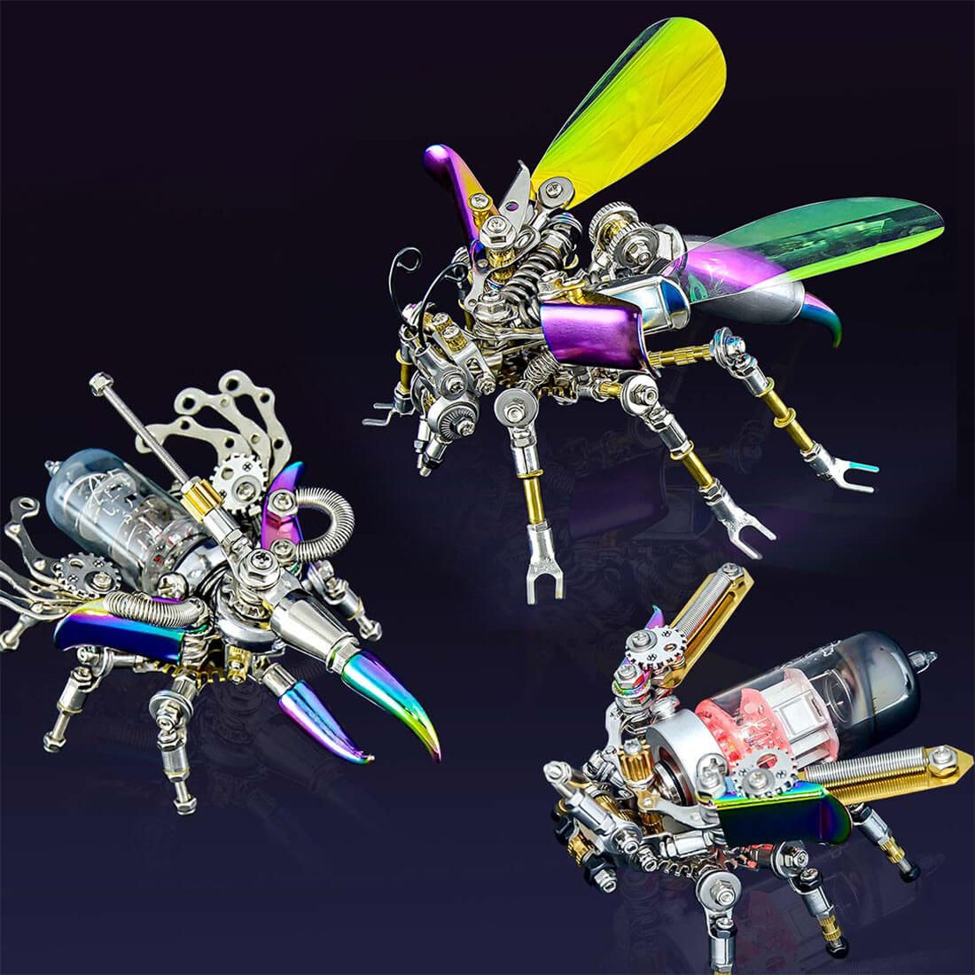 3pcs/ Set 3d Metal Insect Kits Beetle Firefly Wasp Punk