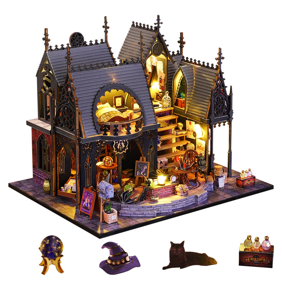 Witch Luna Magic House DIY Miniature Dollhouse Kit for Halloween