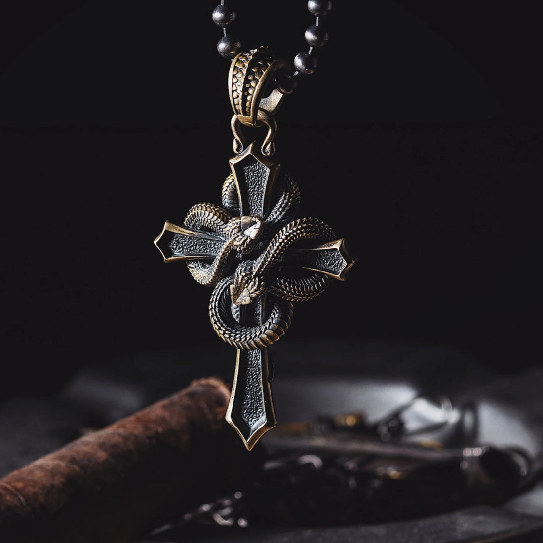 coppertistwu Christian Cross & Two Snakes  Pendant