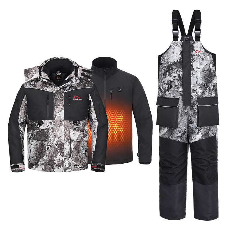 Piscifun Ice Fishing Suit,3 in 1  Heated Jacket,Waterproof Fishing Bib