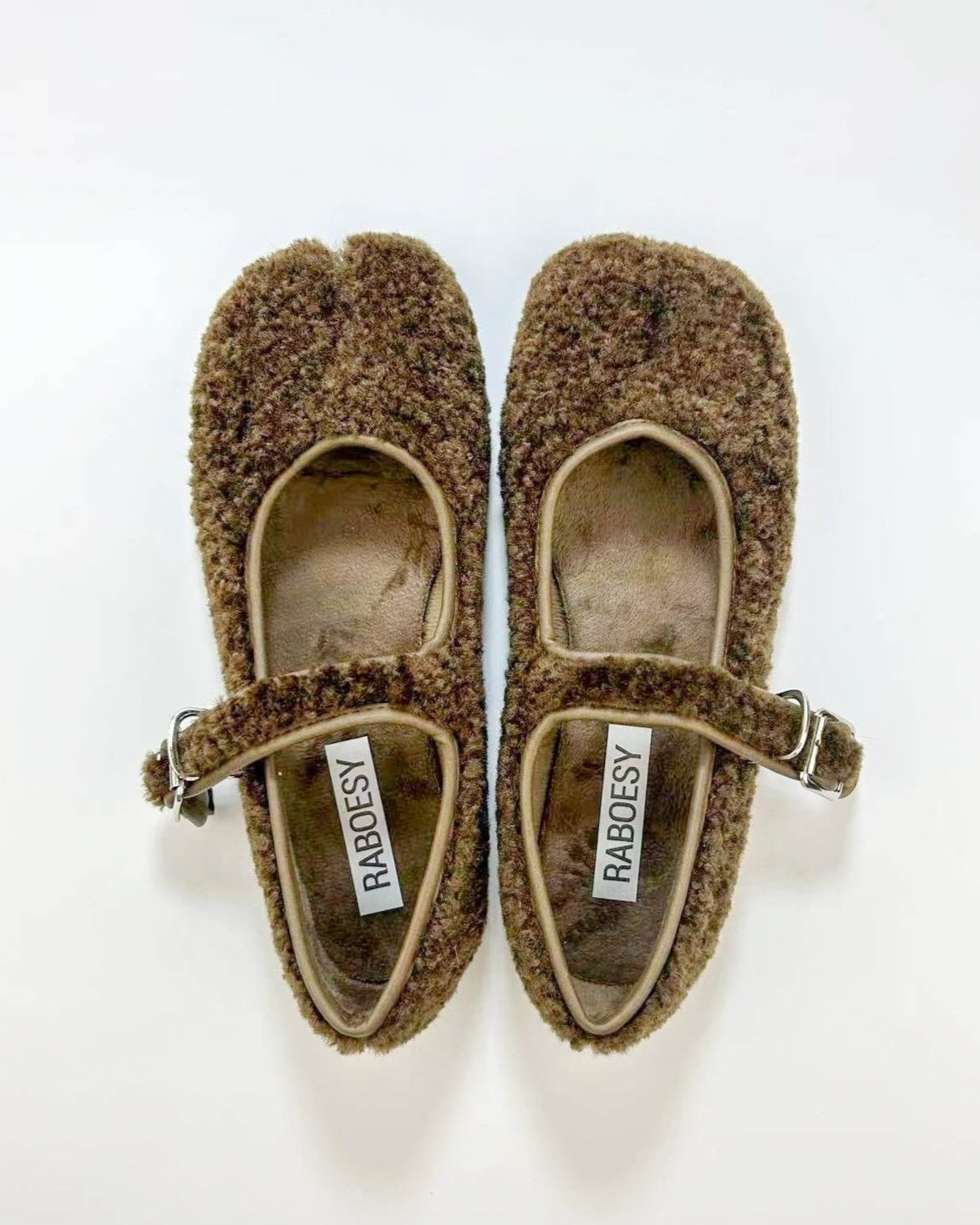 Faux Plush Tabi Mary Jane Flats