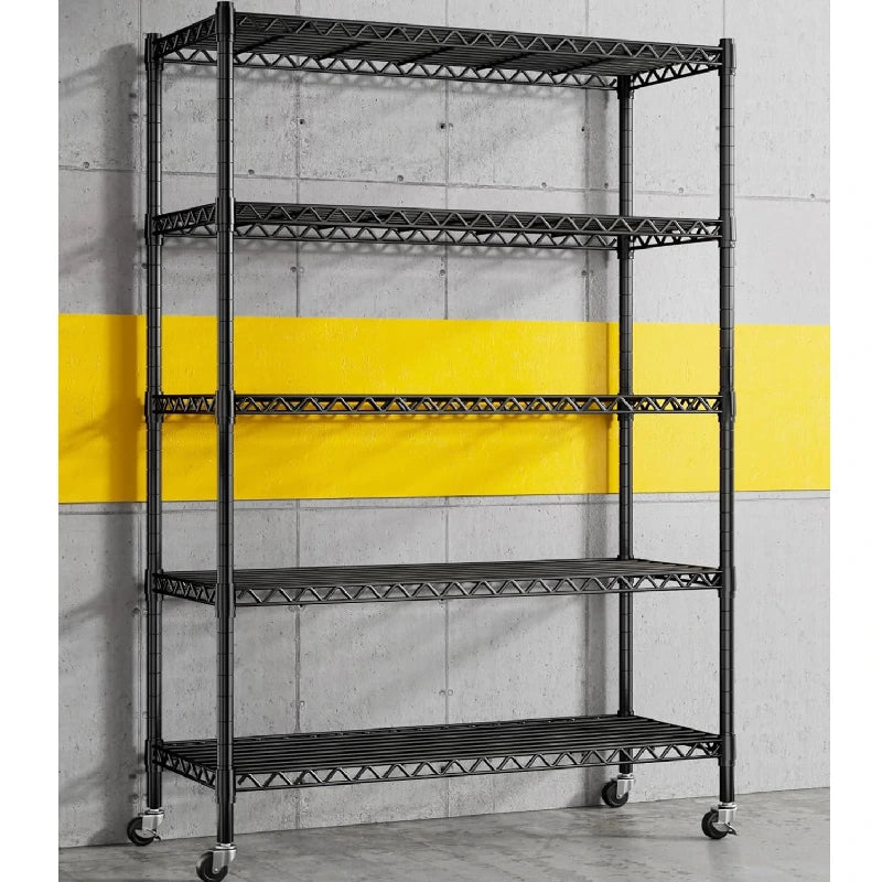 REIBII 73"H Metal Shelves with Wheels, 1780 Lbs Wire Shelving Units