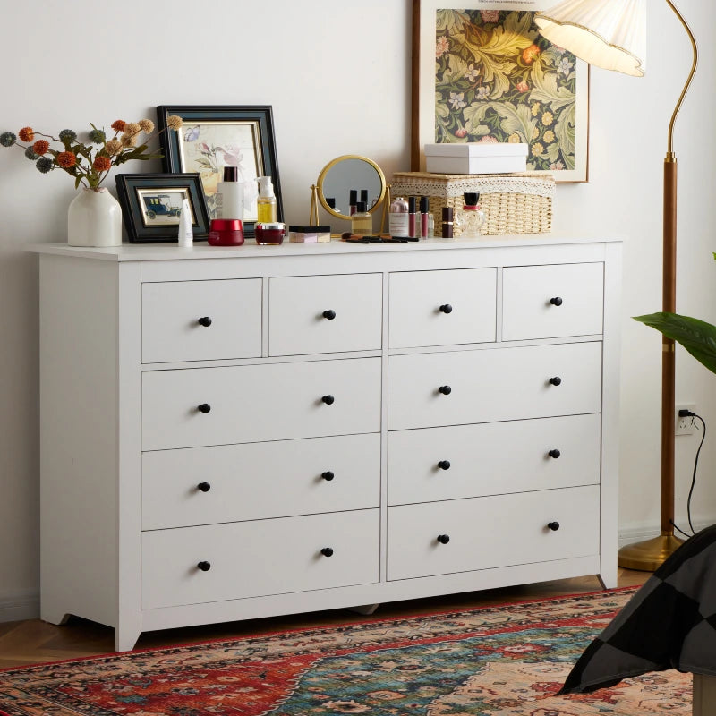 Enhomee White Dresser with 10 Drawers, 52" Wide Double Dresser , White Dresser for Bedroom, Wood