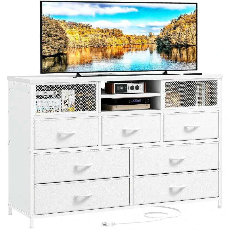 Raybee Dresser TV Stand with Power Outlet,7 Drawers