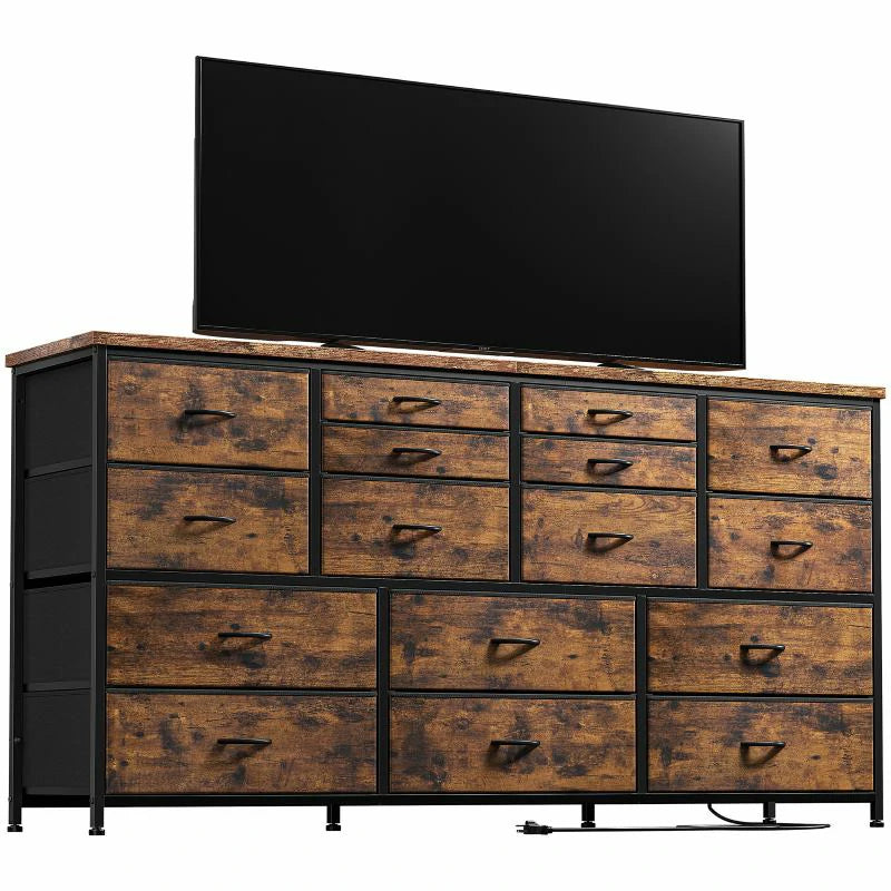 Raybee Dresser TV Stand with Power Outlet, 16 Drawers