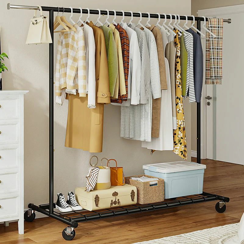 Raybee Rolling Clothing Racks with Shelves, Portable Garment Racks for Hanging Clothes