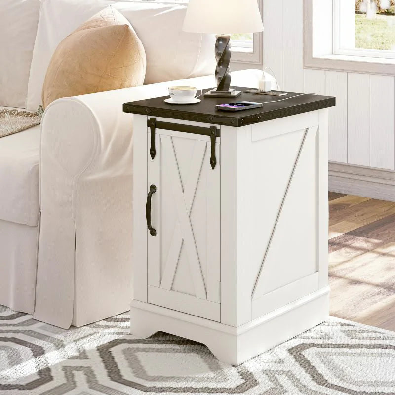 EnHomee White Nightstand Set of 2 with Charging Station