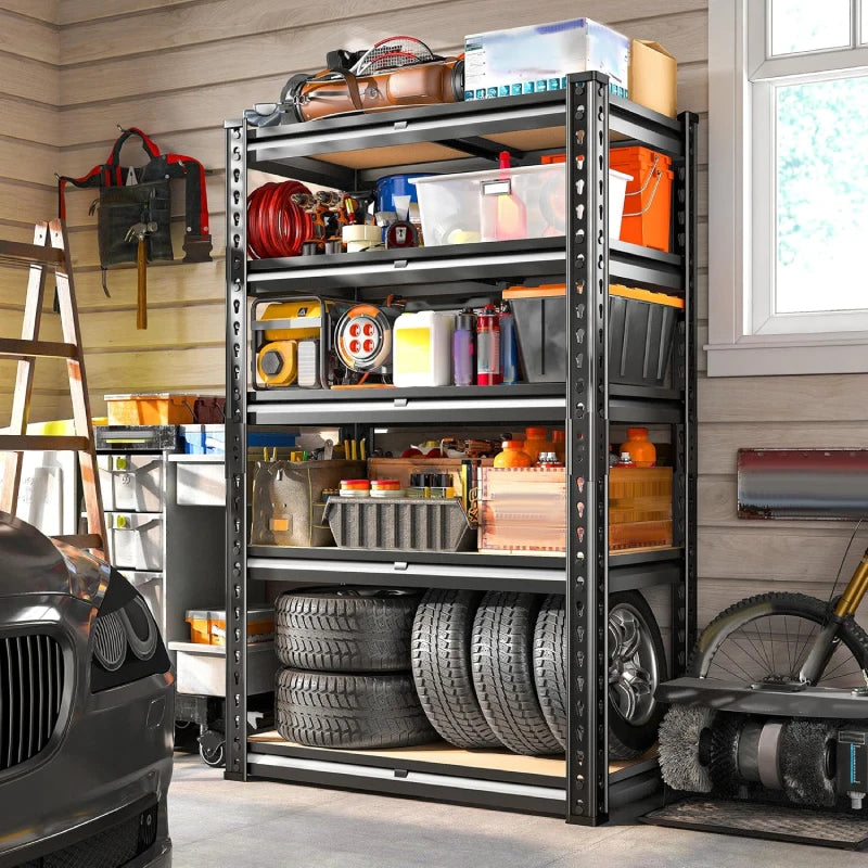 REIBII Garage Shelves Load 2000lbs, Metal and Wood Pantry Shelving