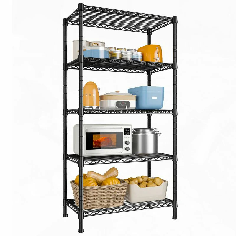 REIBII 5-Tier Wire Shelving, Black Metal Storage Shelves 850lbs