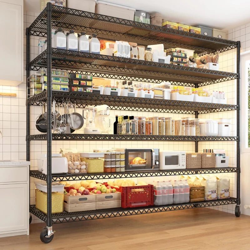 REIBII 82.6" H Wire Shelving with Wheels, 3500LBS Heavy Duty Metal Shelves for Pantry