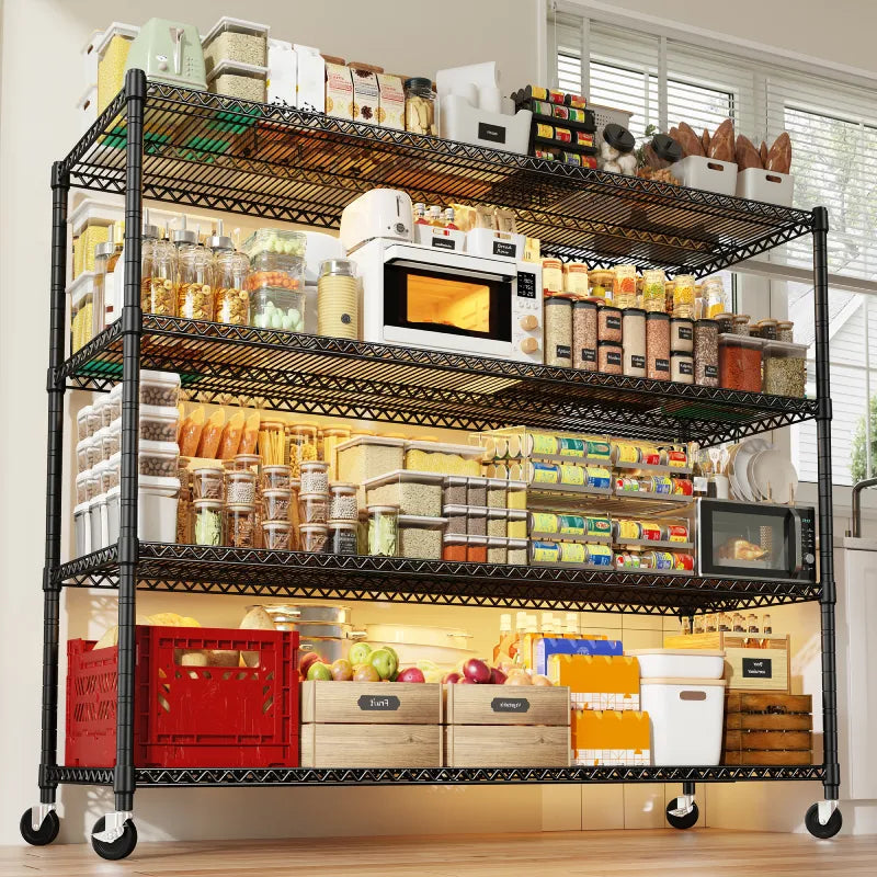 REIBII 60''W Wire Shelving with Wheels, 2500 LBS Metal Shelving for Pantry, Closet, Garage