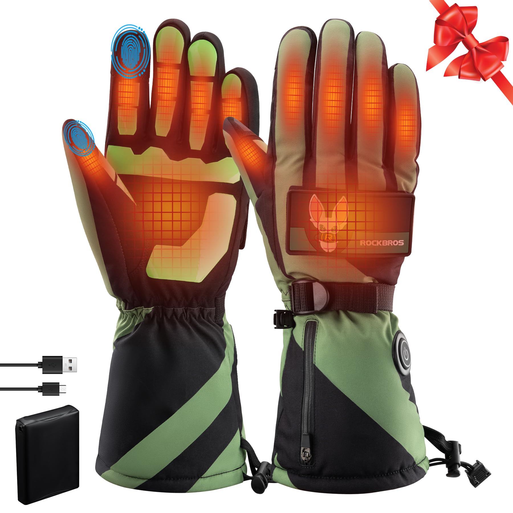 ROCKBROS Heated Gloves, Rechargeable Winter Touchscreen Hand Warmers for Men  Women