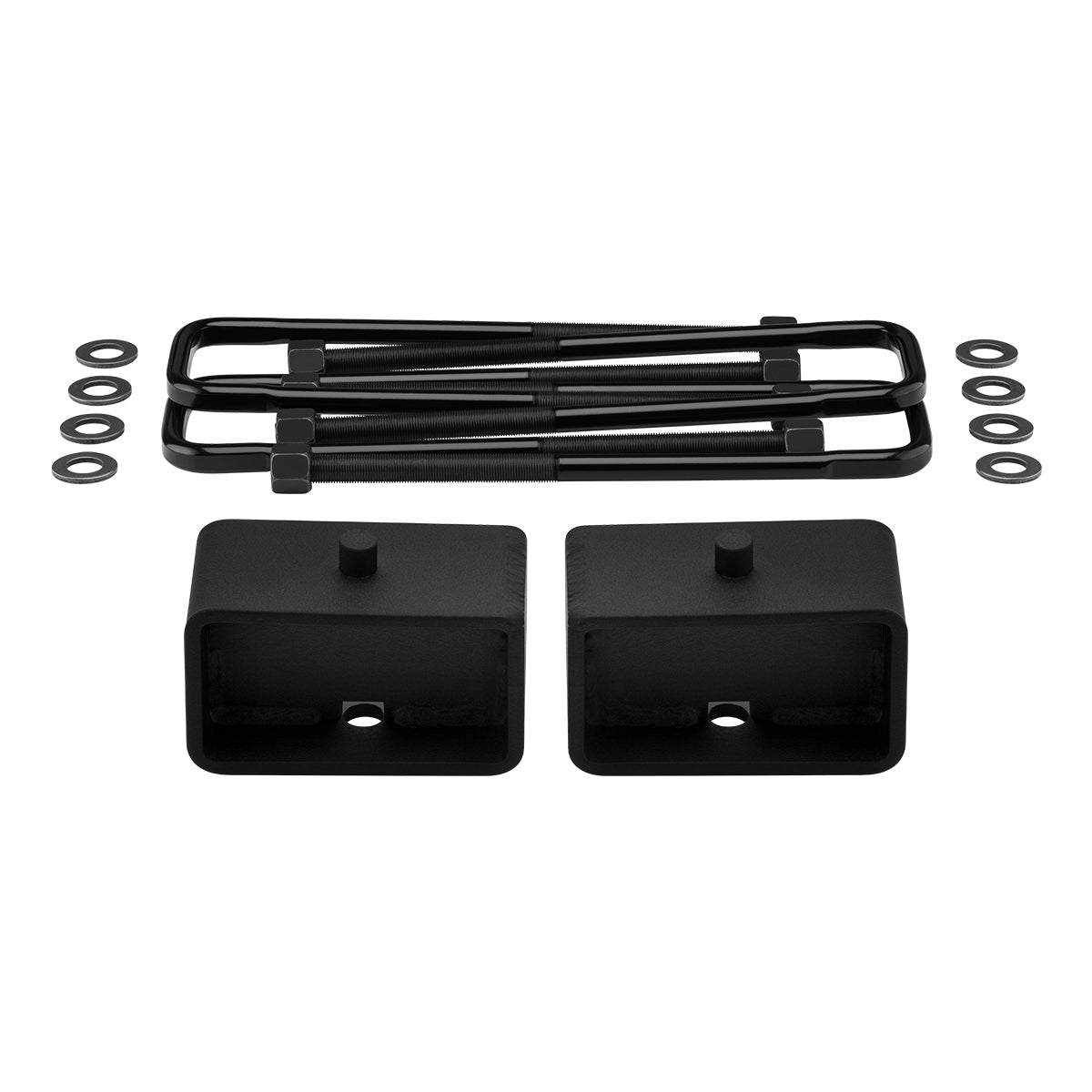 1999-2007 (Classic) Chevrolet Silverado 1500 4WD Rear Lift Blocks with Premium Forged Flat Top U-Bolts + Rear Lift 3" Tapered Lift Blocks (Overloads)