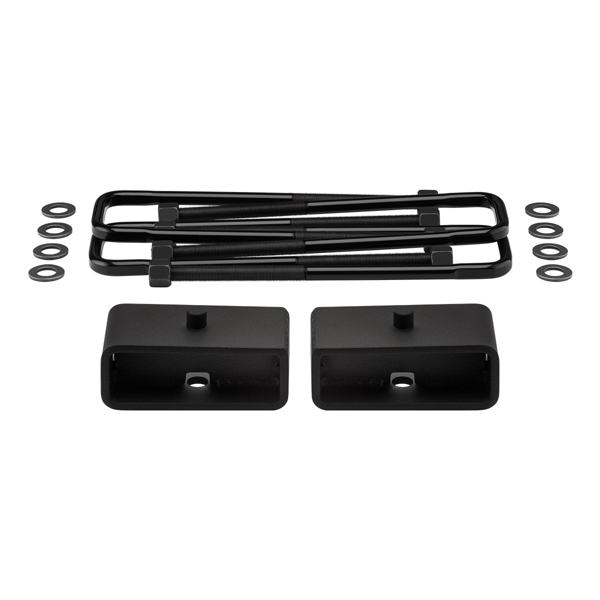 2001-2010 Chevrolet Silverado 1500HD 2WD 4WD Rear Lift Blocks with Premium Forged Flat Top U-Bolts + Rear Lift 2" Tapered Lift Blocks (Overloads)