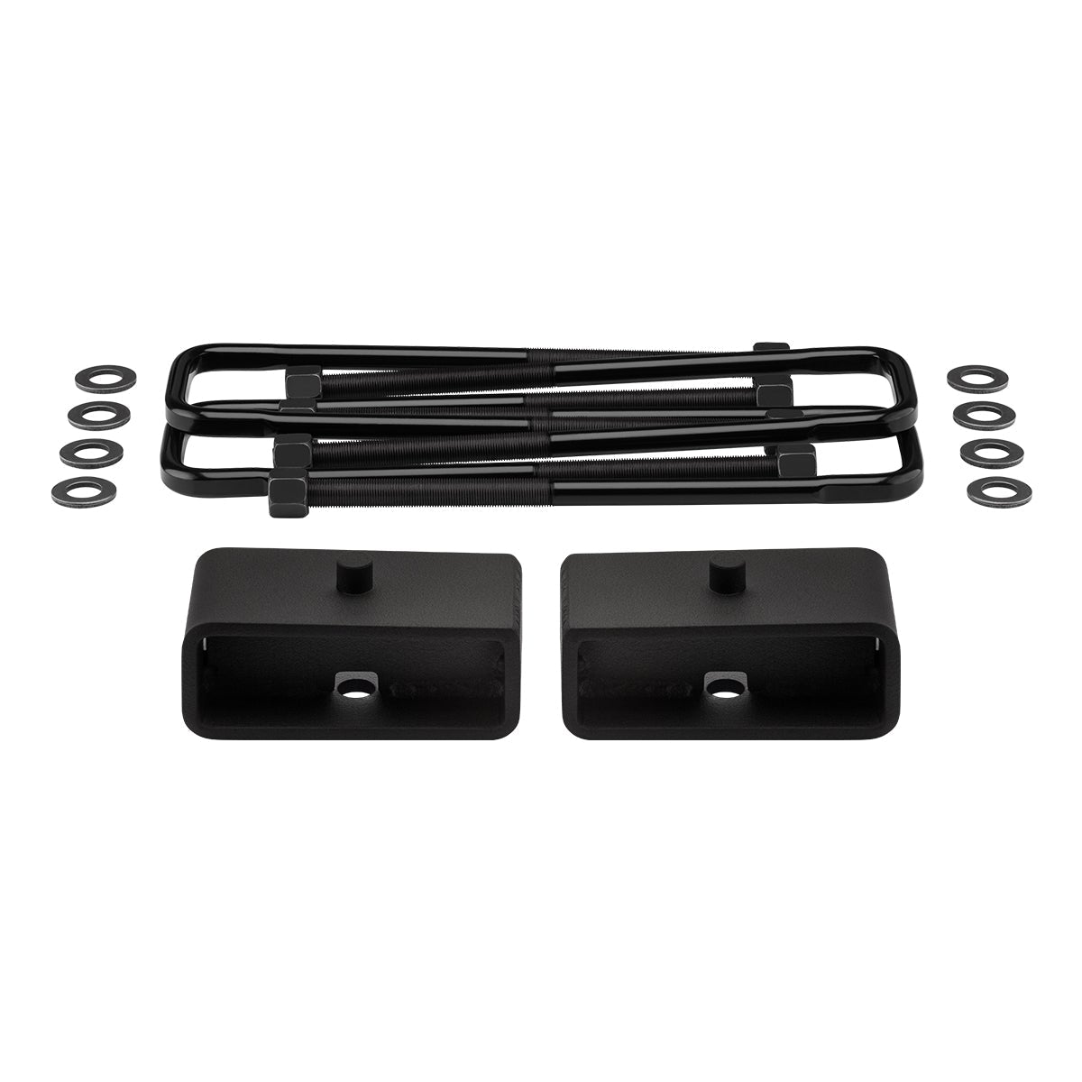 2000-2010 Chevrolet Silverado 3500HD 2WD 4WD Rear Lift Blocks with Premium Forged Flat Top U-Bolts + Rear Lift 2" Tapered Lift Blocks (Overloads)