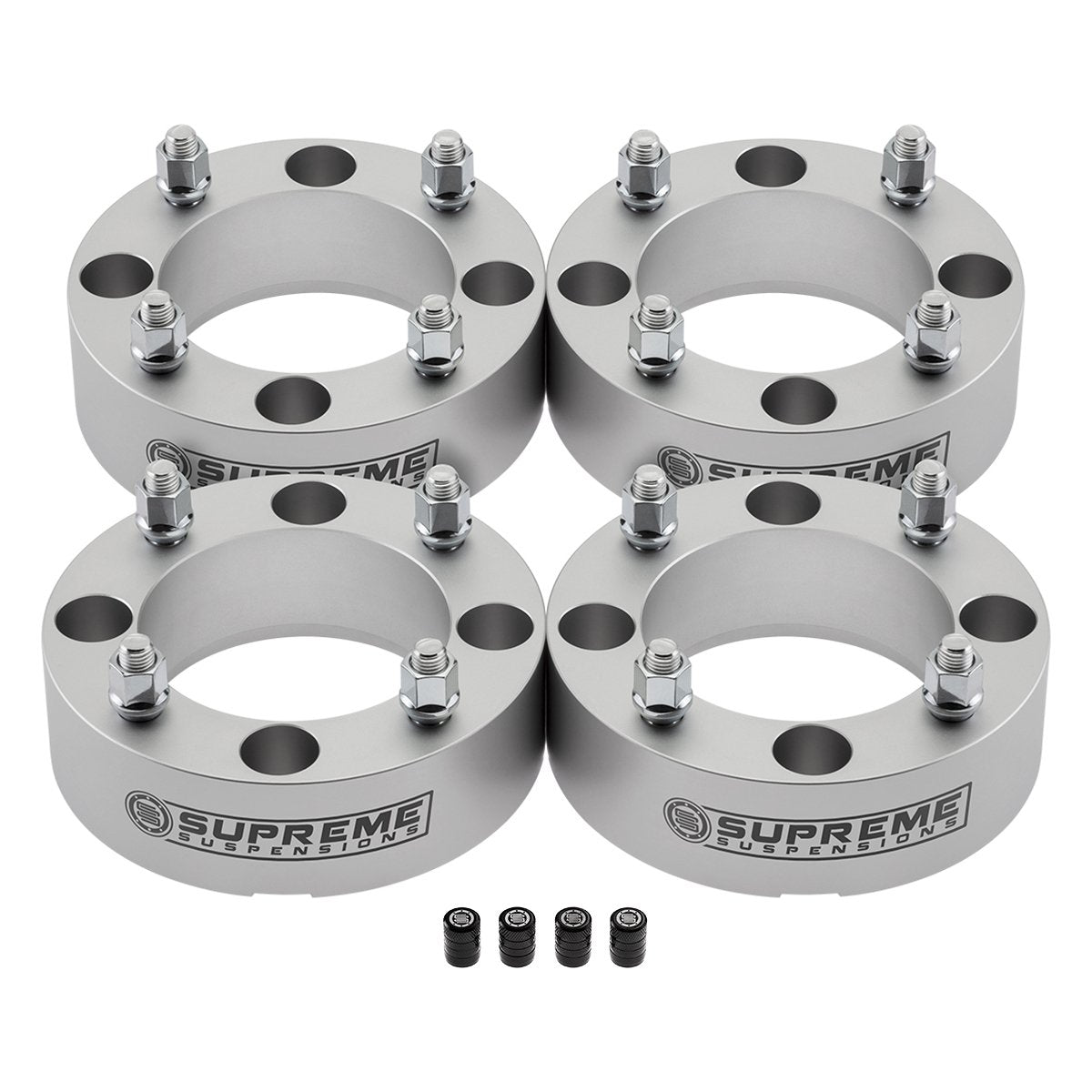 1994-2000 Kawasaki Mule 2500 Lug Centric Wheel Spacers / NEW PREMIUM TIRE VALVE CAPS 4pc Kit: Front and Rear 1.5 Inch Thick