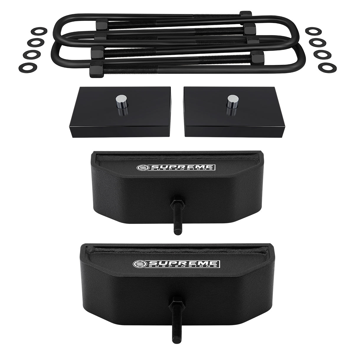 1999-2004 Ford F250 Super Duty Front and Rear Blocks Suspension Lift Kit 4WD 4x4 + Rear Spring Pack Setup Non-Overloads Front Lift 2" + Rear Lift 1"