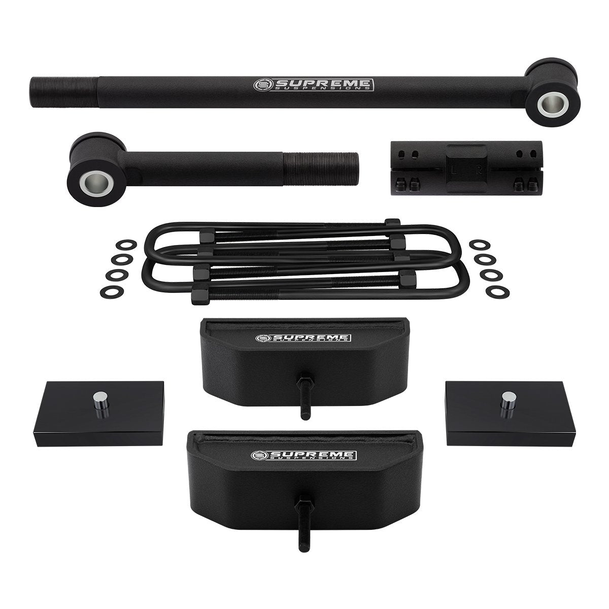 1999-2004 Ford F350 Super Duty Front and Rear Blocks Suspension Lift Kit 4WD 4x4 + Rear Spring Pack Setup Non-Overloads + Track Bar 2" + Rear Lift 1"