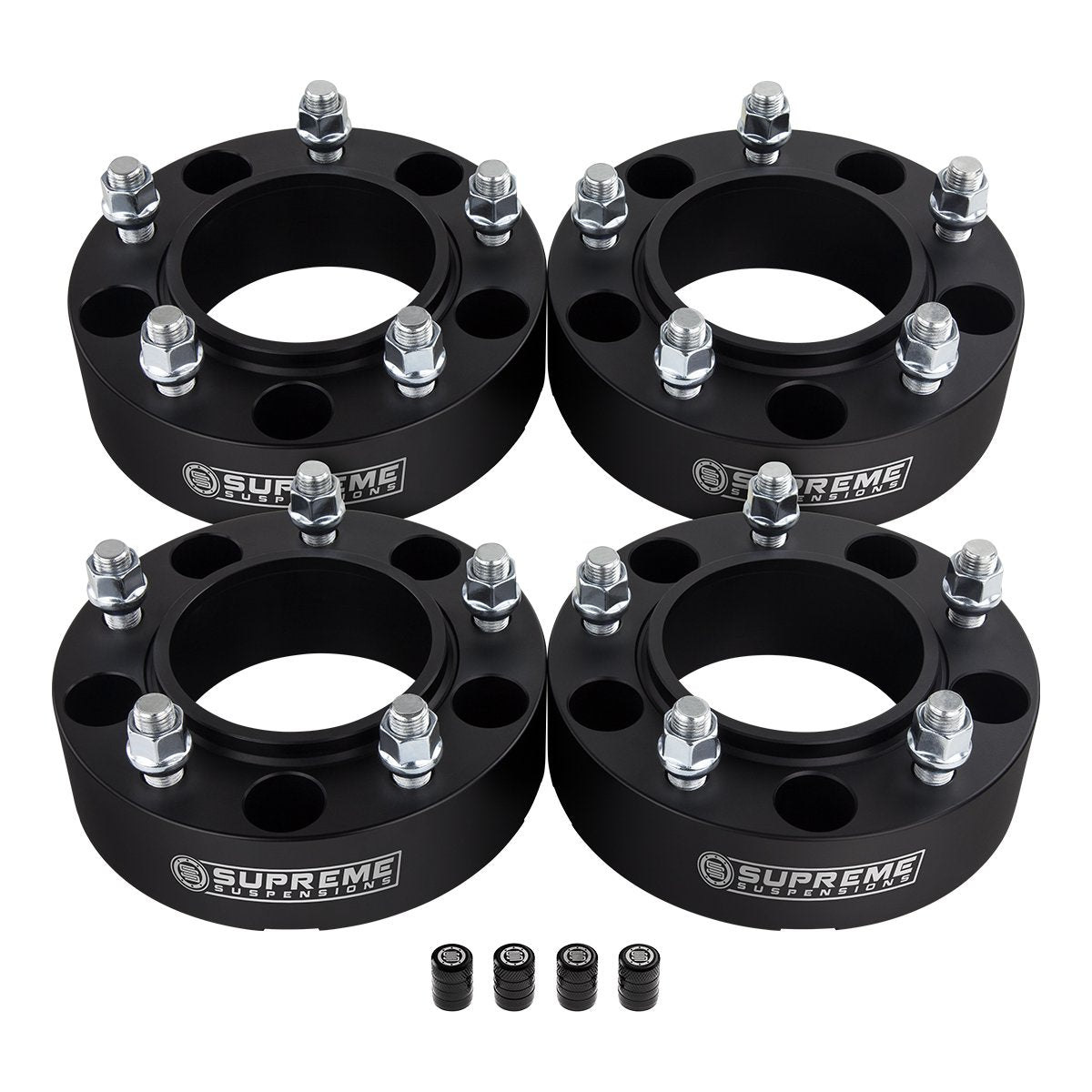 Hub Centric Wheel Spacers Lexus LX470 / LX570 5x150mm M14x1.5 + Tire Valve Caps Size 1.5" Black 4pc