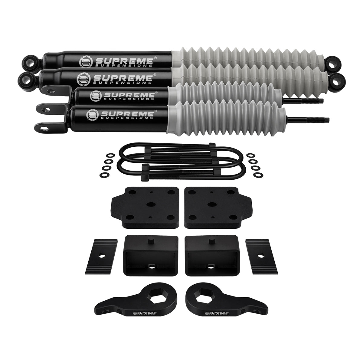 1999-2007 Chevrolet Silverado 1500 4WD Full Suspension Lift Kit with Rear U-Bolt Flip Kit & MAX Performance Shocks Front Lift Adjustable 1-3" + Rear Lift 3"