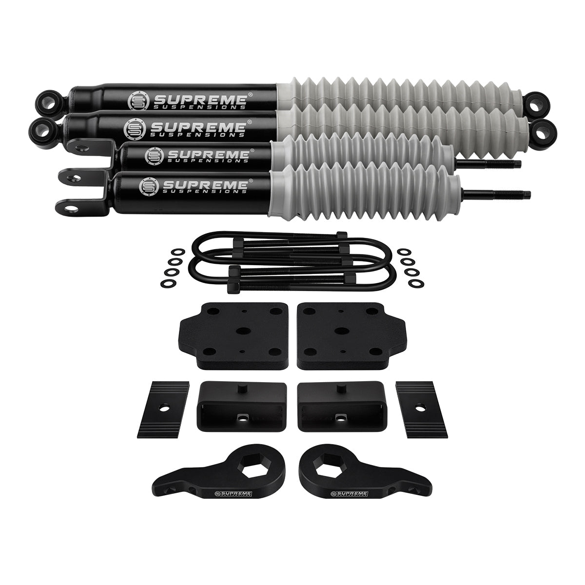 1999-2007 Chevrolet Silverado 1500 4WD Full Suspension Lift Kit with Rear U-Bolt Flip Kit & MAX Performance Shocks Front Lift Adjustable 1-3" + Rear Lift 2"