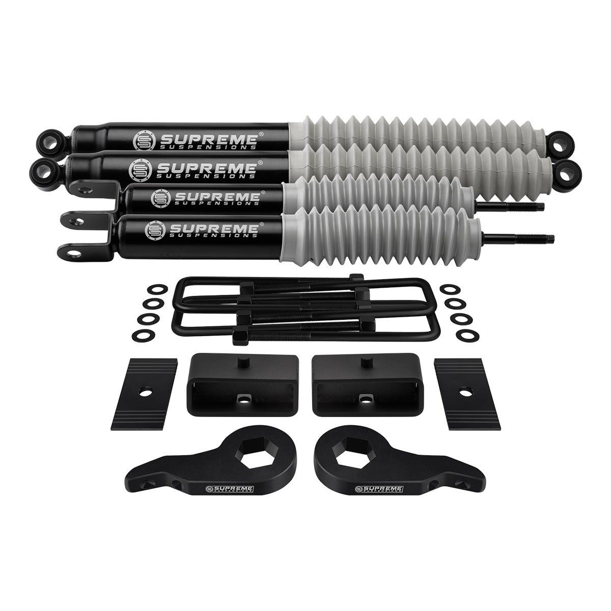 1999-2007 Chevrolet Silverado 1500 4WD Full Suspension Lift Kit with Axle Shims & MAX Performance Shocks Front Lift 1" - 3" + Rear Lift 2"