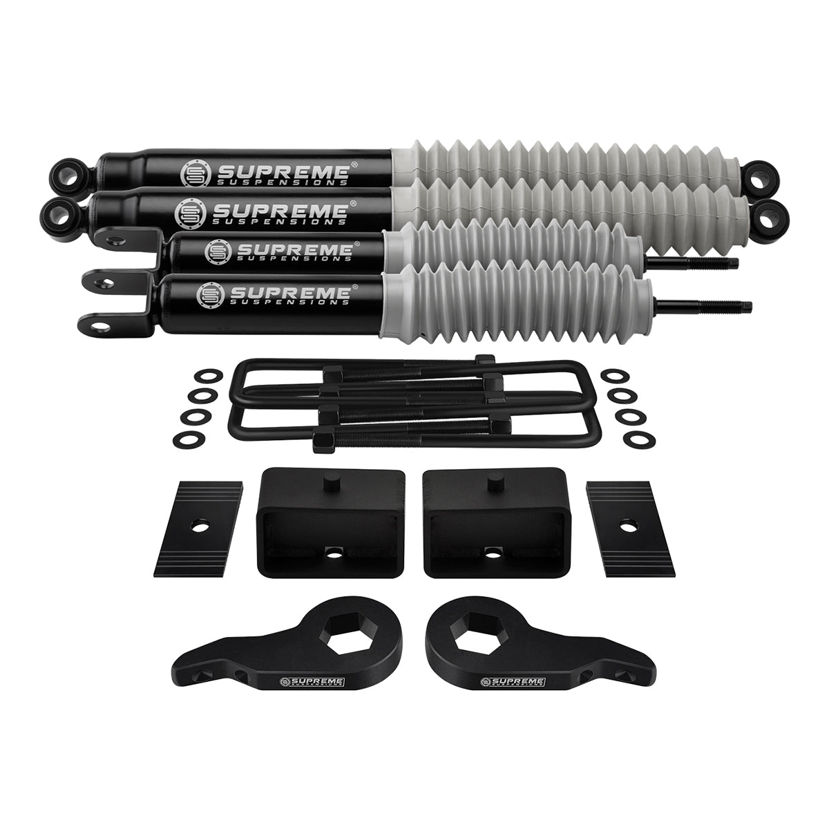 1999-2007 Chevrolet Silverado 1500 4WD Full Suspension Lift Kit with Axle Shims & MAX Performance Shocks Front Lift 1" - 3" + Rear Lift 3"