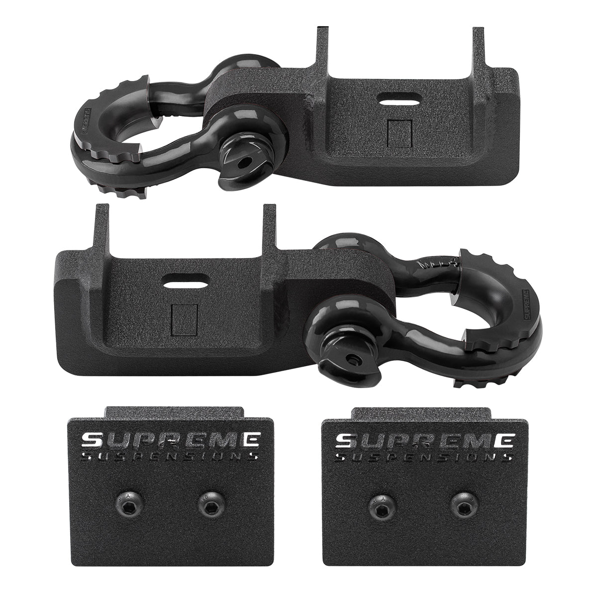 2005-2022 Toyota Tacoma Shackle Mount Recovery Brackets With Frame Reinforcement Caps and 2x D-Ring Shackles D-Ring Shackle Set Black