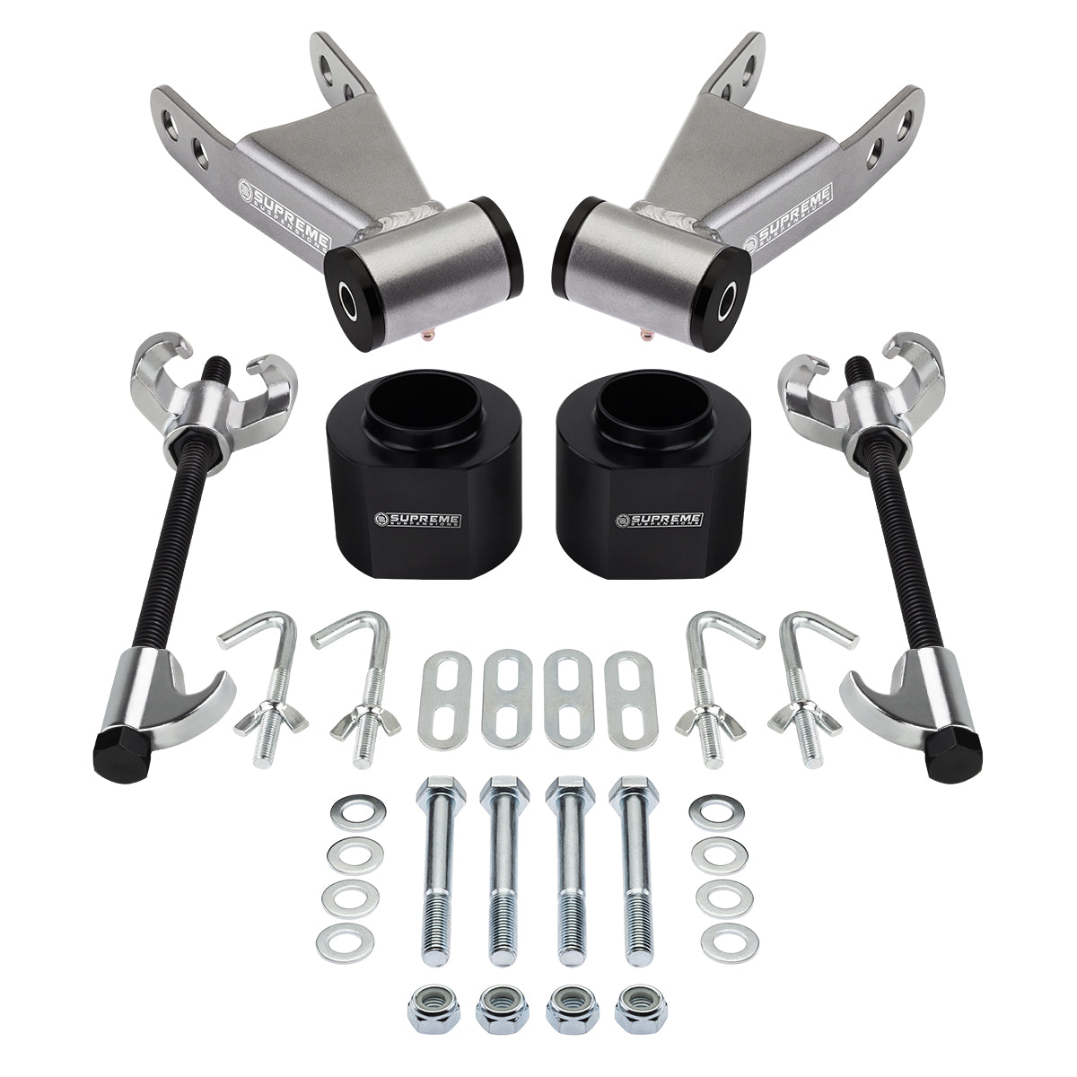 1984-2001 Jeep Cherokee XJ 2WD 4WD Front Lift Spacers With 2" Rear Lift Shackles Including Spring Compressor Tool Front/+ Rear Lift 2" + 2"