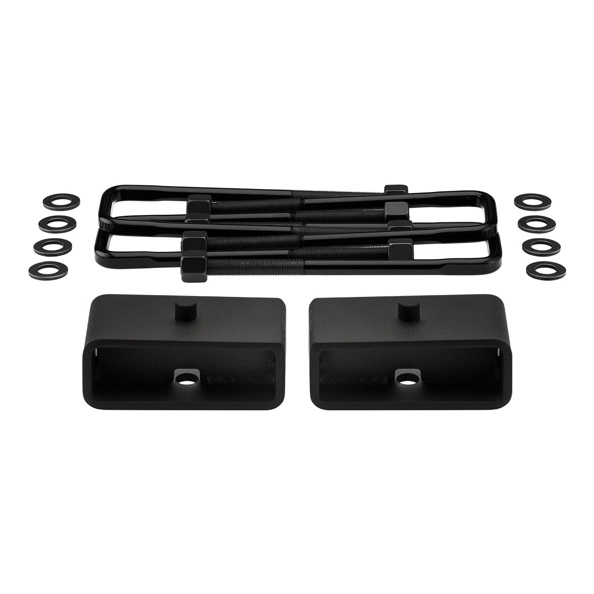 1988-1998 Chevrolet C2500 2WD Rear Lift Blocks with Premium Forged Flat Top U-Bolts + Rear Lift 2" Tapered Lift Blocks